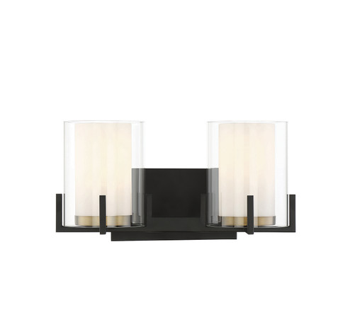 Eaton Two Light Bathroom Vanity in Matte Black with Warm Brass Accents (51|8-1977-2-143)