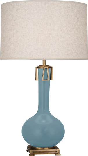 Athena One Light Table Lamp in Matte Steel Blue Glazed Ceramic w/Aged Brass (165|MOB92)