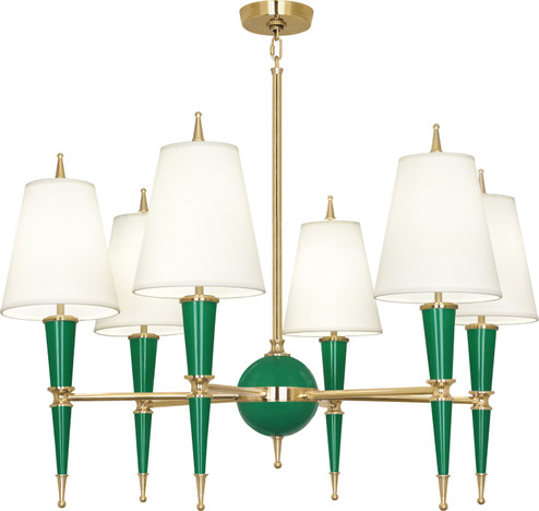 Jonathan Adler Versailles Six Light Chandelier in Emerald Lacquered Paint w/Modern Brass (165|G904X)