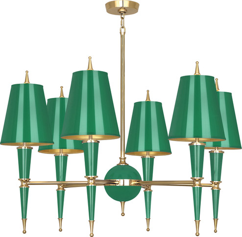 Jonathan Adler Versailles Six Light Chandelier in Emerald Lacquered Paint w/Modern Brass (165|G904)