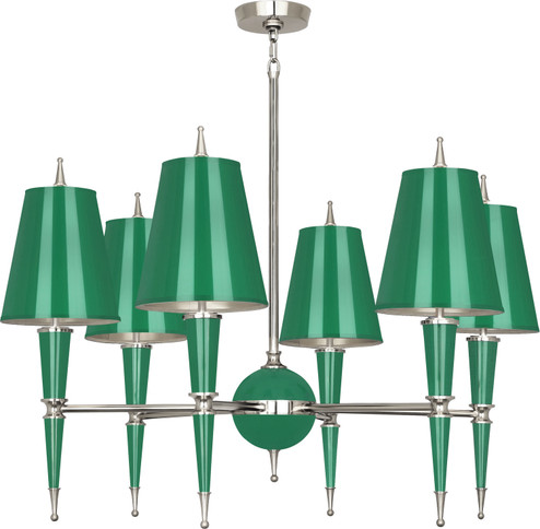 Jonathan Adler Versailles Six Light Chandelier in Emerald Lacquered Paint w/Polished Nickel (165|G604)