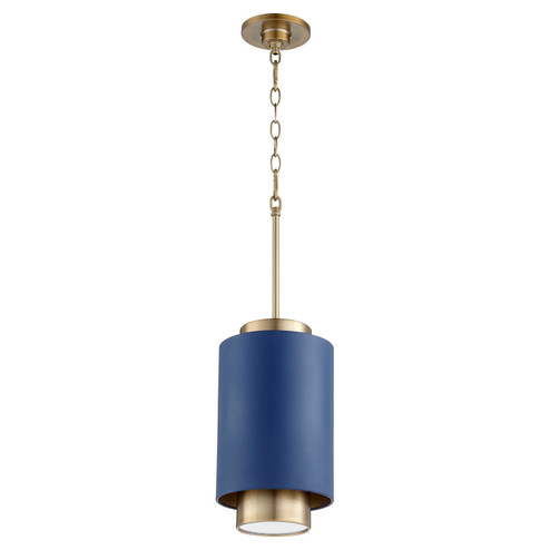 Cylinder Pendants One Light Pendant in Aged Brass w/ Blue (19|8008-3280)
