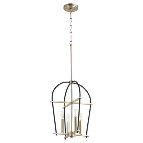 Espy Four Light Entry Pendant in Textured Black w/ Aged Brass (19|687-6980)