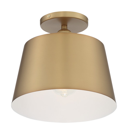 Motif One Light Semi Flush Mount in Brushed Brass / White Accents (72|60-7322)