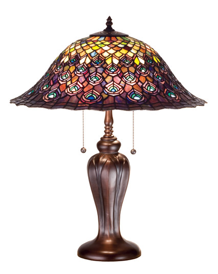 Tiffany Peacock Feather Two Light Table Lamp in Green/Blue Pbag Purple/Blue Lt Blue Aqua/Green (57|26666)