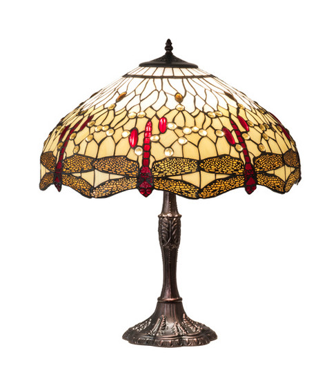 Tiffany Hanginghead Dragonfly Three Light Table Lamp in Mahogany Bronze (57|232803)