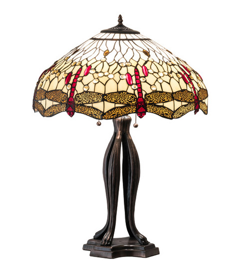 Tiffany Hanginghead Dragonfly Three Light Table Lamp in Mahogany Bronze (57|229133)