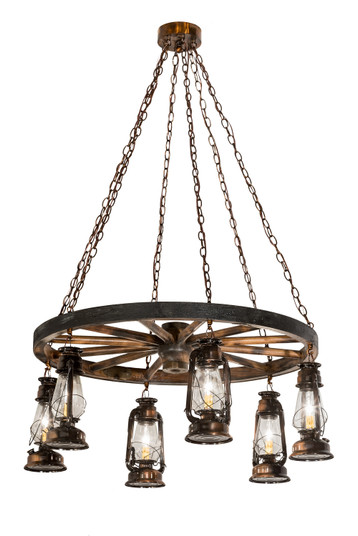 Miners Lantern Six Light Chandelier in Vintage Copper,Natural Wood (57|193541)