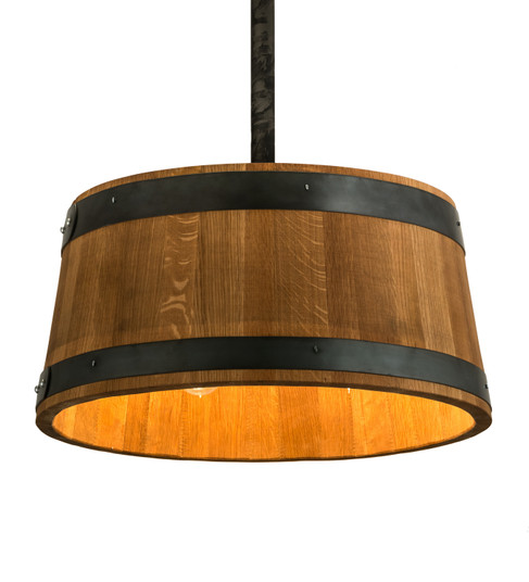 Whiskey Barrel Six Light Pendant in Black Metal,Natural Wood (57|188651)