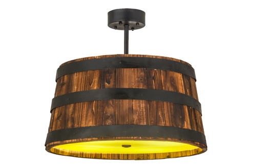 Whiskey Barrel Four Light Pendant in Black Metal,Natural Wood (57|161073)