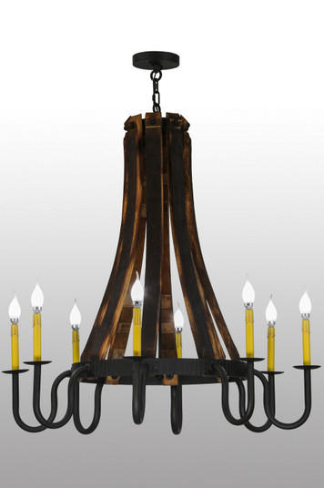 Barrel Stave Eight Light Chandelier in Black Metal,Natural Wood (57|149106)