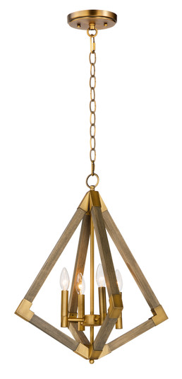 Vector Four Light Pendant in Weathered Oak / Antique Brass (16|12252WOAB)