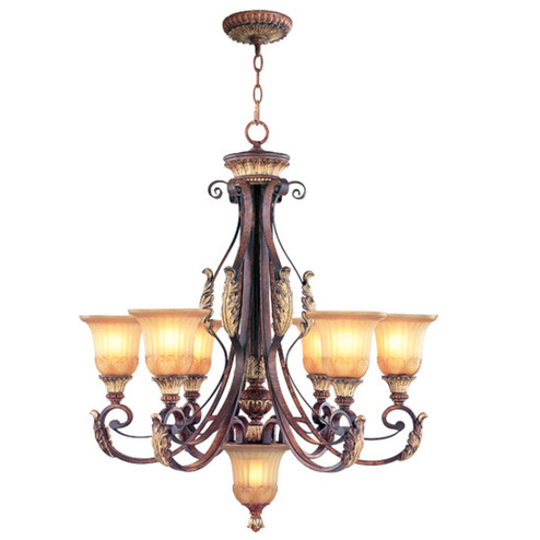 Villa Verona Seven Light Chandelier in Hand Applied Verona Bronze w/ Aged Gold Leafs (107|8576-63)