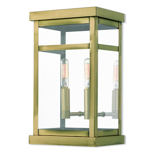 Hopewell Two Light Outdoor Wall Lantern in Antique Brass w/ Polished Chrome Stainless Steel (107|20702-01)