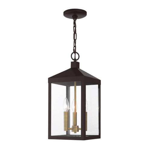 Nyack Three Light Outdoor Pendant in Bronze w/ Antique Brass Cluster (107|20593-07)