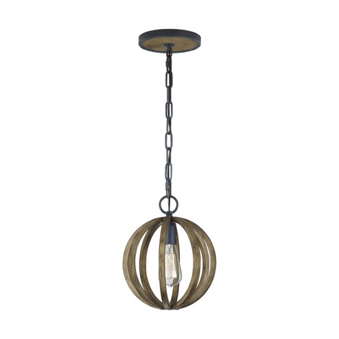 Allier One Light Mini Pendant in Weathered Oak Wood / Antique Forged Iron (454|P1302WOW/AF)