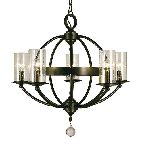 Compass Five Light Chandelier in Matte Black with Frosted Glass (8|1075 MBLACK/F)