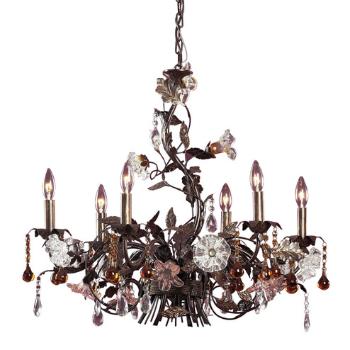 Cristallo Fiore Six Light Chandelier in Deep Rust (45|85002)