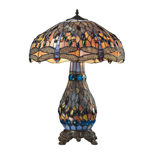 Dragonfly Three Light Table Lamp in Tiffany Glass (45|72079-3)