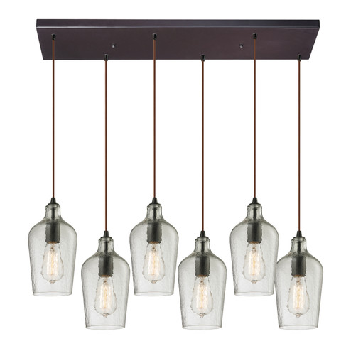 Hammered Glass Six Light Pendant in Oil Rubbed Bronze (45|10331/6RC-CLR)