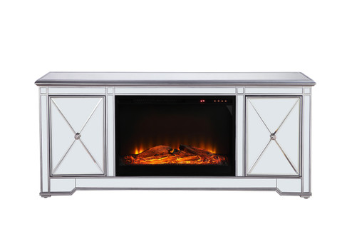 Modern TV Stand With Fireplace Insert in Antique Silver (173|MF601S-F1)