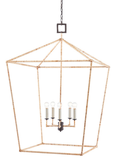 Denison Rattan Five Light Lantern in Mole Black/Natural (142|9000-0871)