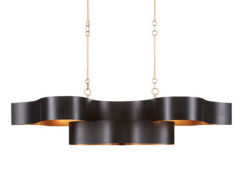 Grand Lotus Six Light Chandelier in Satin Black/Contemporary Gold Leaf (142|9000-0853)
