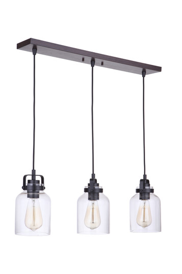 Foxwood Three Light Linear Pendant in Flat Black / Dark Teak (46|53693-FBDT)