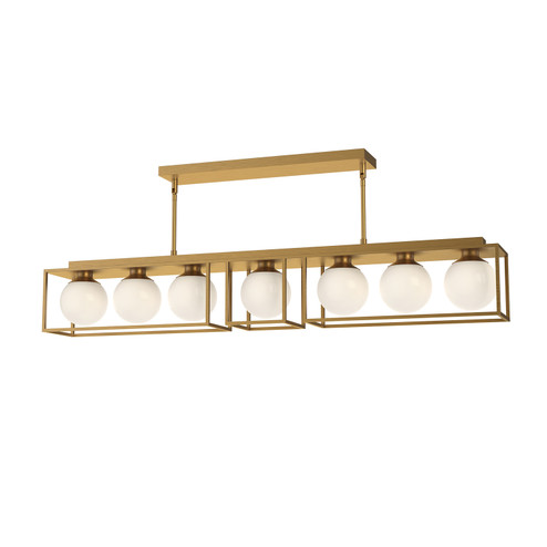 Amelia Seven Light Linear Pendant in Aged Gold/Opal Matte Glass (452|LP519748AGOP)