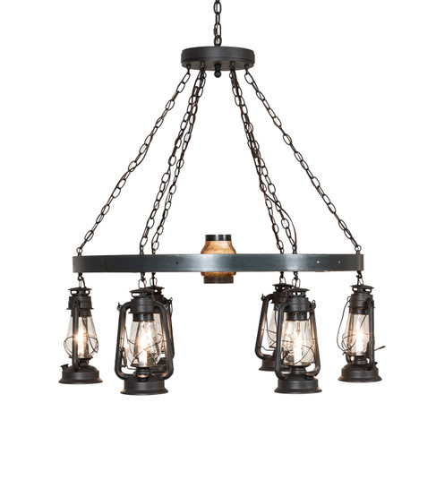 Miners Lantern Six Light Chandelier in Natural Wood,Wrought Iron (57|254513)