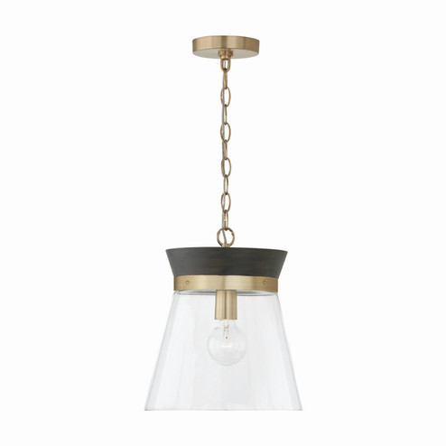 Finn One Light Pendant in Black Stain and Matte Brass (65|347311KR)