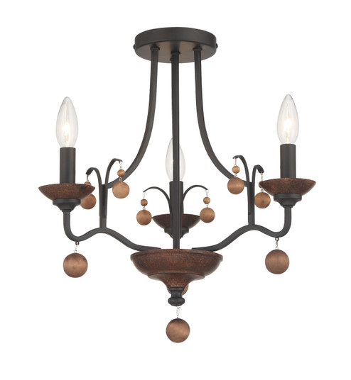 Colonial Charm Three Light Semi Flush Mount in Old World Bronze W/Walnut Acce (7|2662-723)