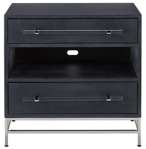 Marcel Nightstand in Navy Lacquered Linen/Polished Nickel/Black (142|3000-0153)