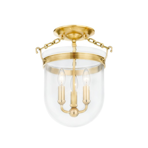 Rousham Three Light Semi Flush Mount in Aged Brass (70|MDS1600-AGB)