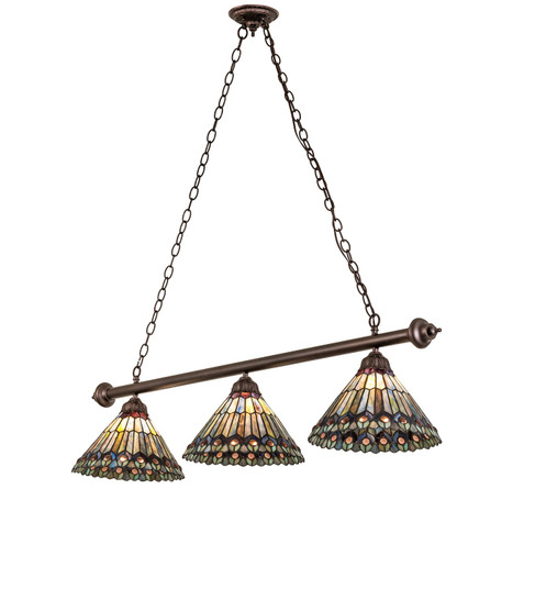 Tiffany Jeweled Peacock Three Light Island Pendant in Mahogany Bronze (57|268382)