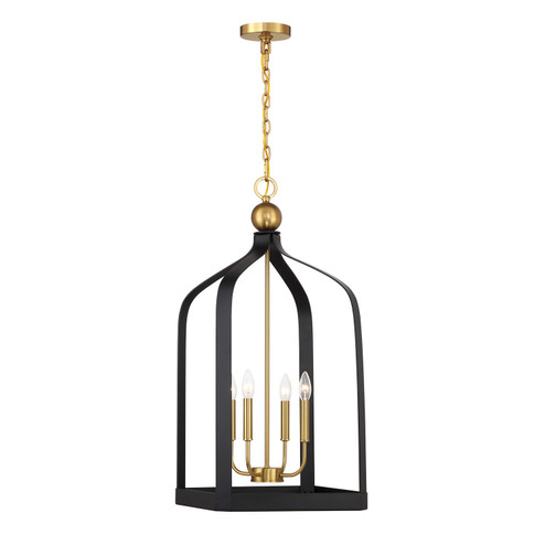 Sheffield Four Light Pendant in Matte Black with Warm Brass Accents (51|7-7802-4-143)