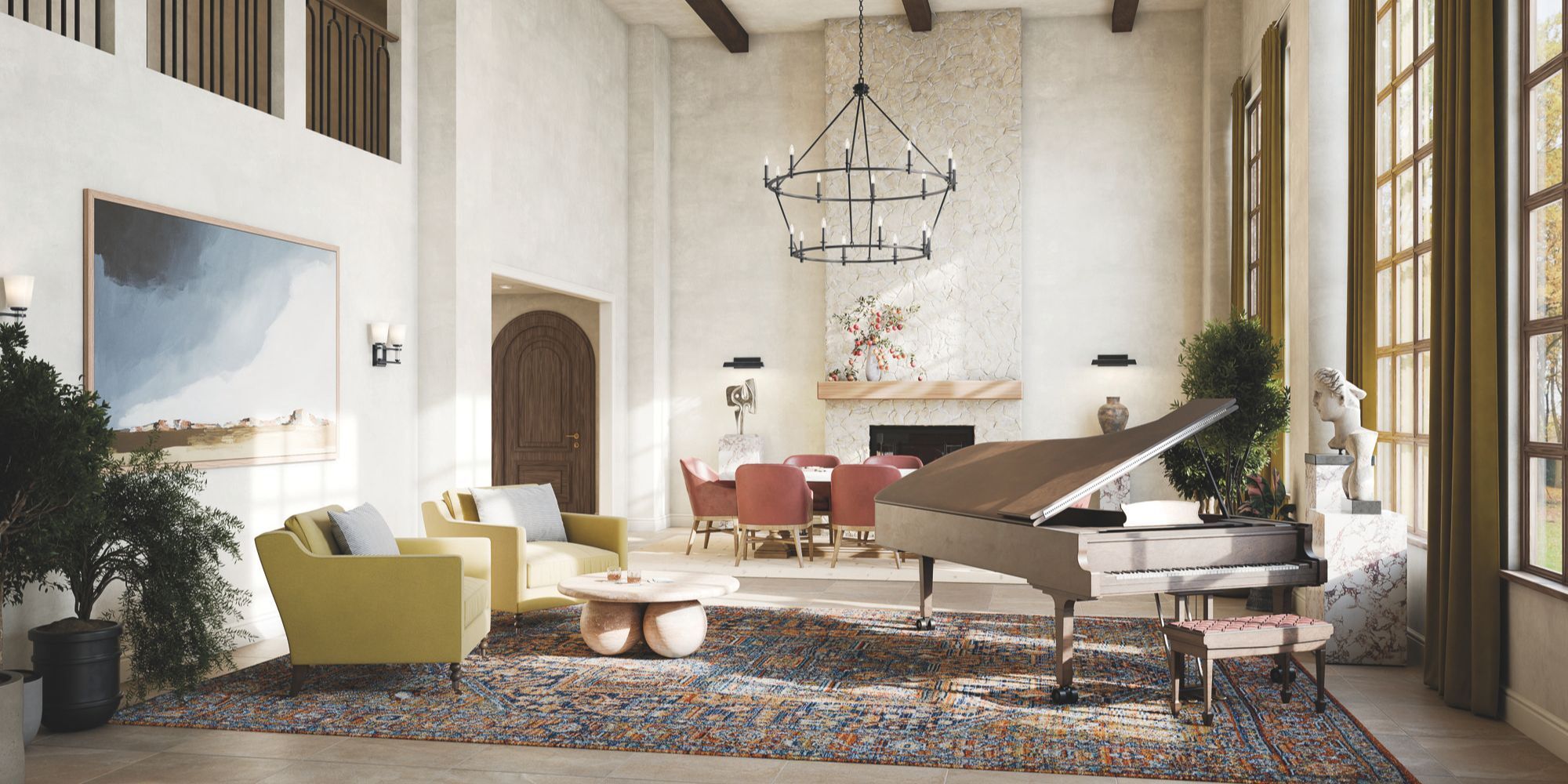 great room with grand piano