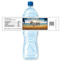 [Y591] Day at the Beach weatherproof water bottle label