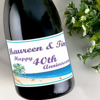 [LA06] Beach Anniversary Label Custom Bottle Labels for Champagne, Wine, or Mini Liquor Bottles - perfect for table decorations
