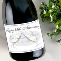 [LA09] Anniversary Glasses Label Custom Bottle Labels for Champagne, Wine, or Mini Liquor Bottles - perfect for table decorations