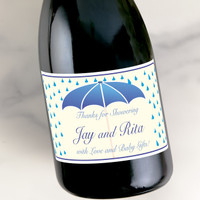 [LS24] Blue Lg Umbrella Custom Bottle Labels for Champagne, Wine, or Mini Liquor Bottles - perfect for table decorations