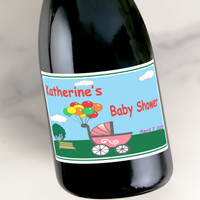 [LS34] Buggy with Balloons Custom Bottle Labels for Champagne, Wine, or Mini Liquor Bottles - perfect for table decorations