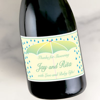 [LS35] Mint Green Lg Umbrella Custom Bottle Labels for Champagne, Wine, or Mini Liquor Bottles - perfect for table decorations