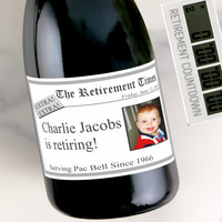 [LT14] Retirement Times Photo Custom Bottle Labels for Champagne, Wine, or Mini Liquor Bottles - perfect for table decorations
