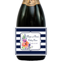 [LW129] Peonies Striped Bridal Shower Label - closeup 