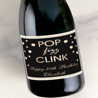 [LB131] Pop Fizz Clink Birthday Custom Bottle Labels for Champagne, Wine, or Mini Liquor Bottles - perfect for table decorations