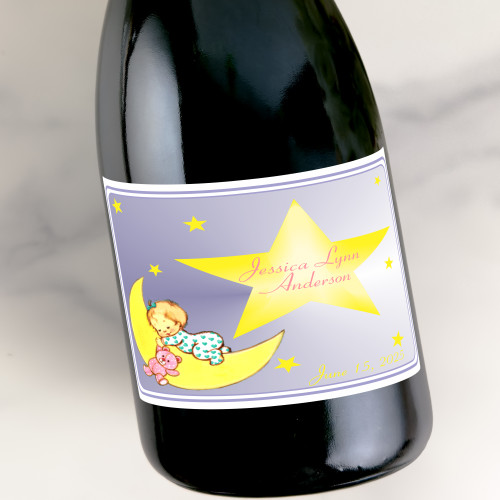 [LN15] Girl on Moon Custom Bottle Labels for Champagne, Wine, or Mini Liquor Bottles - perfect for table decorations