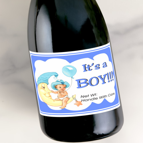 [LN17] Generic Boy on Moon Custom Bottle Labels for Champagne, Wine, or Mini Liquor Bottles - perfect for table decorations