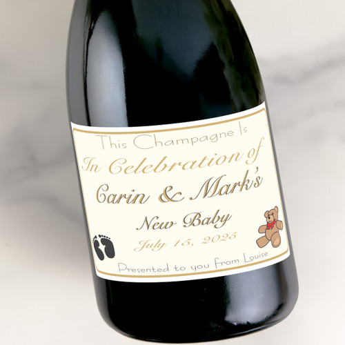 [LN02] Bear Foot Announcement Custom Bottle Labels for Champagne, Wine, or Mini Liquor Bottles - perfect for table decorations