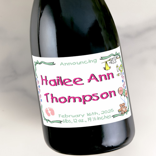[LN05] Diaper and Pins Custom Bottle Labels for Champagne, Wine, or Mini Liquor Bottles - perfect for table decorations